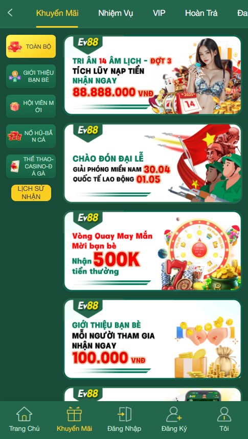 Khuyến mãi hấp dẫn tại EV88